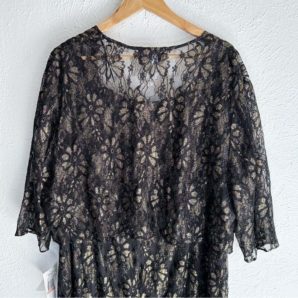 Alex Evenings Black and Gold Lace Two Piece Dress Set NWT Sz 24W - Picture 4 of 8